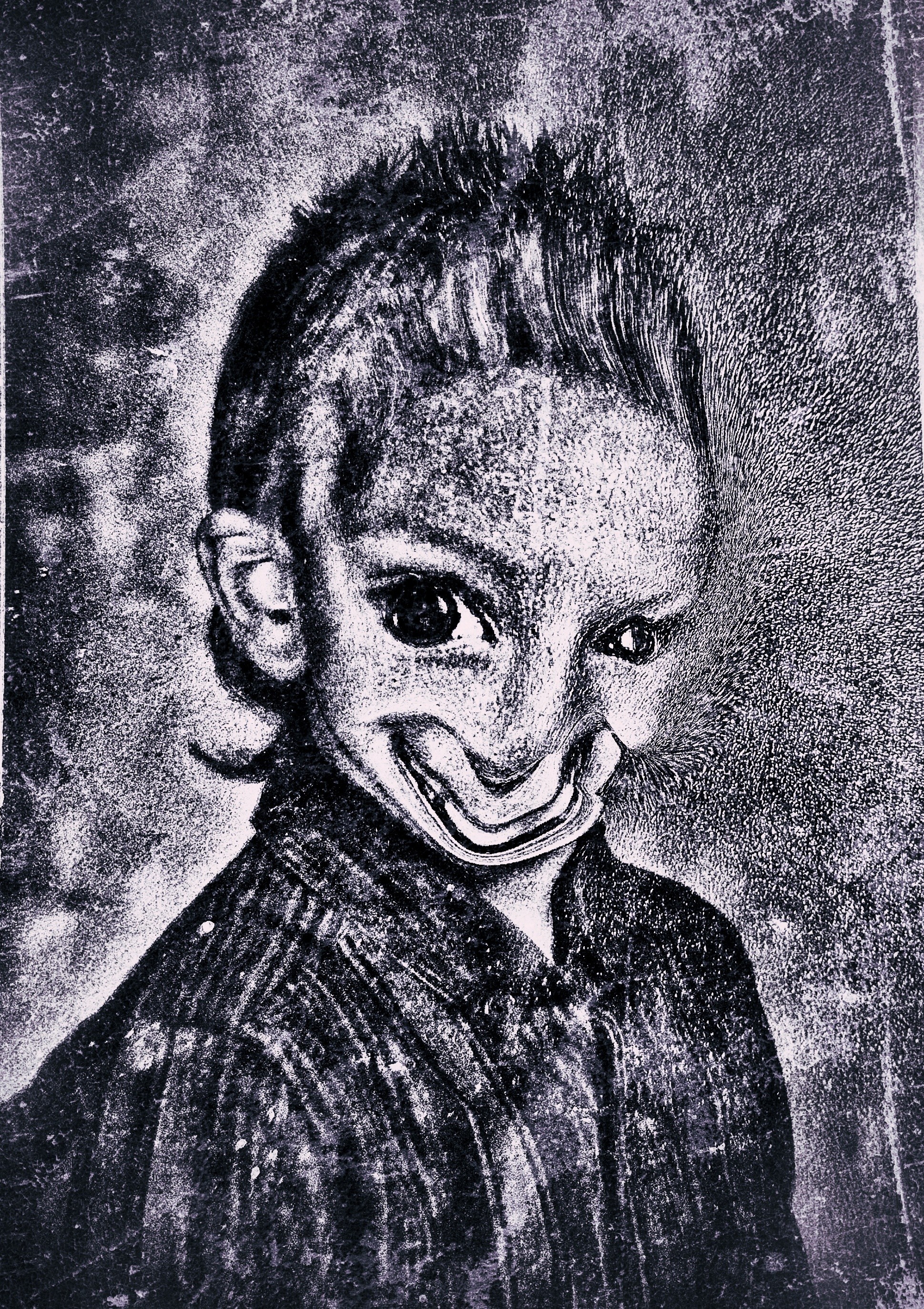 Black and White Surreal artwork blending fantasy and self portait