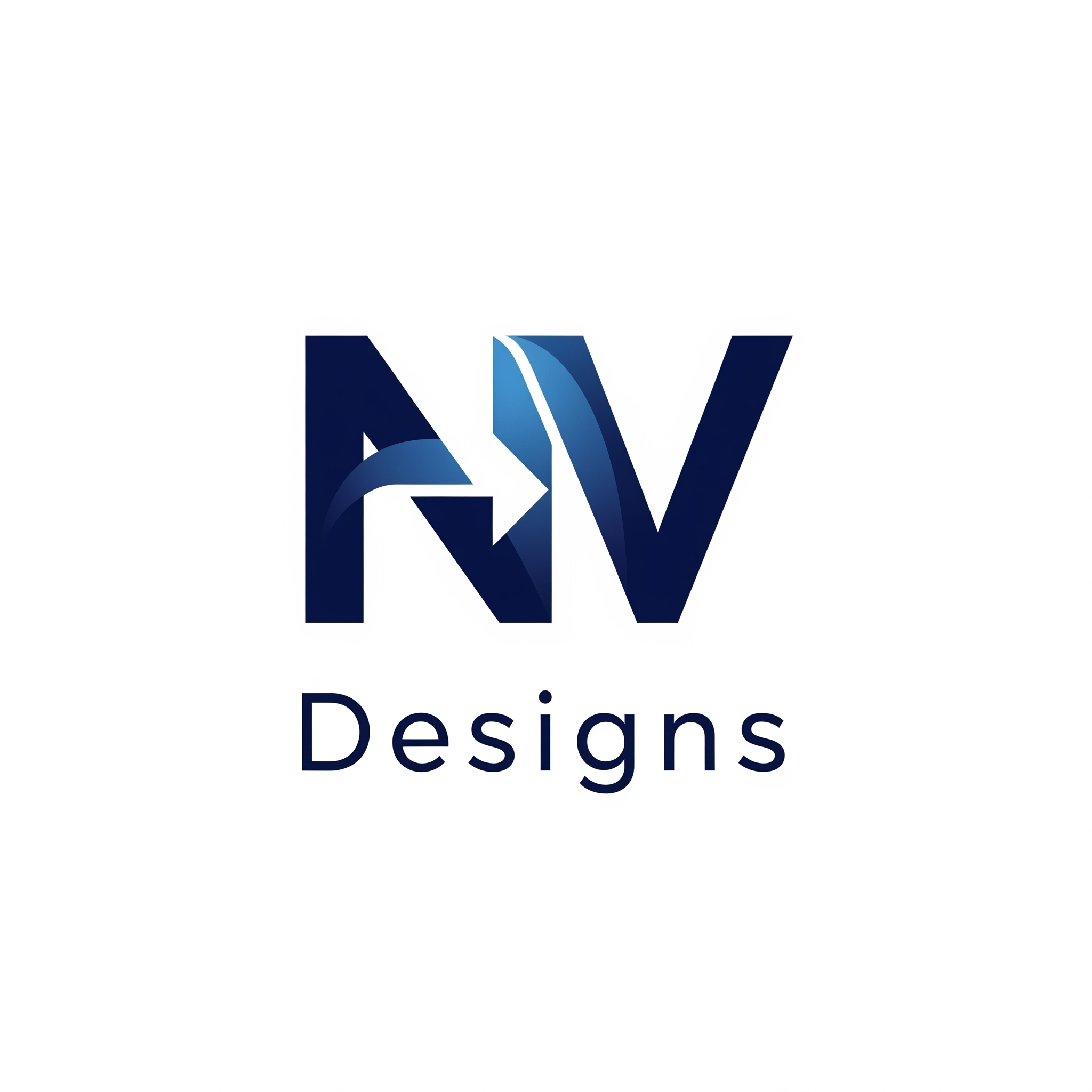 Logo with stylized letters NV in blue, followed by the text ‘Designs’